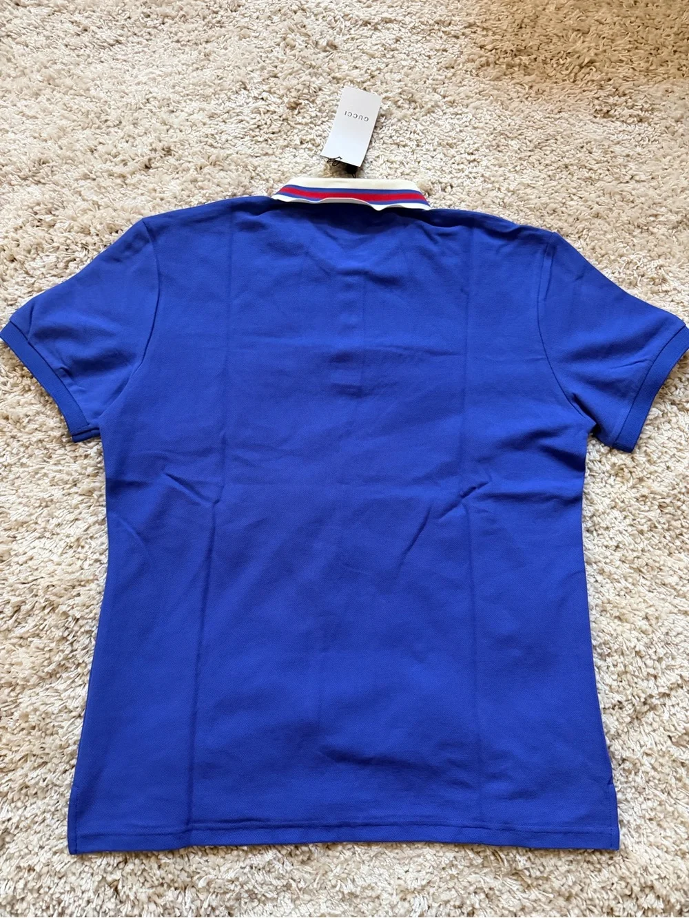 Gucci Men's Cobalt Blue Polo with Contrast Stripe Collar